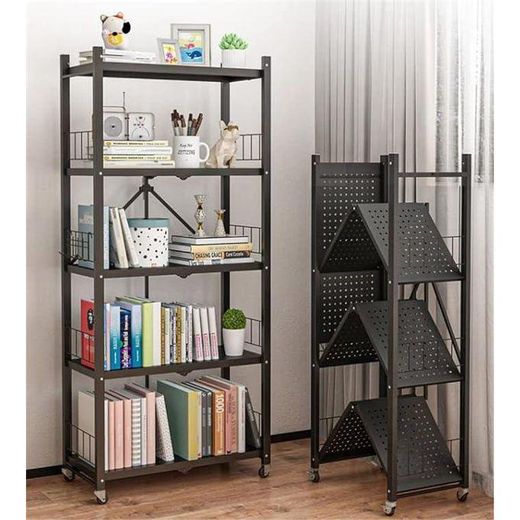 Generic Large Weight Capacity,5 Tier Foldable Shelving Unit with Wheels, Freestanding Metal Storage Shelf Heavy Duty Standing Shelves Units for Home Kitchen Bakers Closet Pantry -Black 71 Cm L x 34 Cm W x 160 cm - image 2