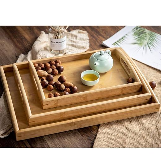 3 Pack Bamboo Serving Trays for Serving Food, Perfect for Dinner, Tea, Bar, Breakfast, and Food for Parties, Bed, & Kitchen