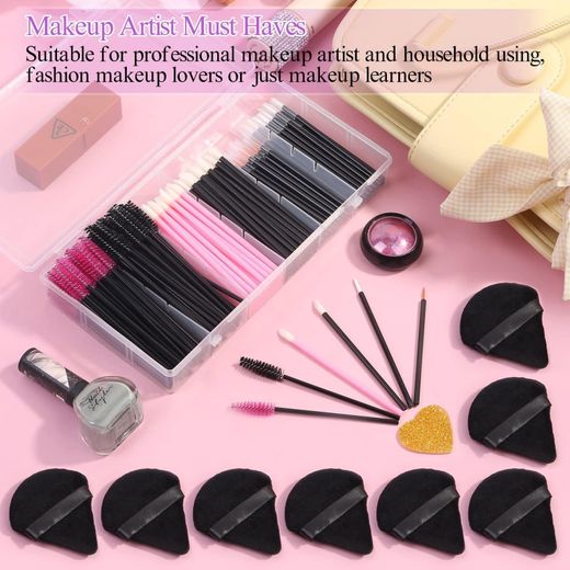 Generic 248 Pcs Disposable Makeup Applicators with Triangle Puffs, Mascara wands Lip/Eyeliner Brushes Disposable Makeup Applicator Kit for Makeup Artist Supplies - image 2