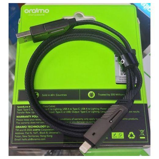 Oraimo  65W Fast Charging Cable 4-in-1 USB A/C to Type-C & Lightning – 1M SpeedLine 4 OCD-155 Data Cable - image 2