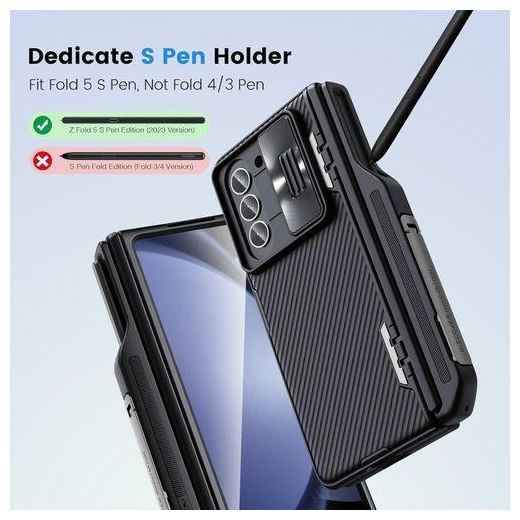 Generic Nilkin Samsung Galaxy Z Fold 5 Case with S Pen Holder & Hinge Protection Hidden Kickstand,Slide Camera Cover CamShield Pro Slim Protective Case for Galaxy Z Fold 5 5G (Black) - image 2