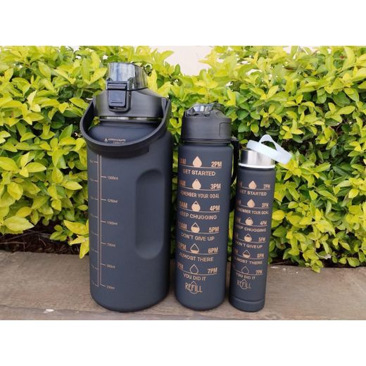 3-in-1 Motivational Water Bottle Set – Large Capacity Leakproof Sports Drinking Bottles (2000ml, 750ml & 280ml)