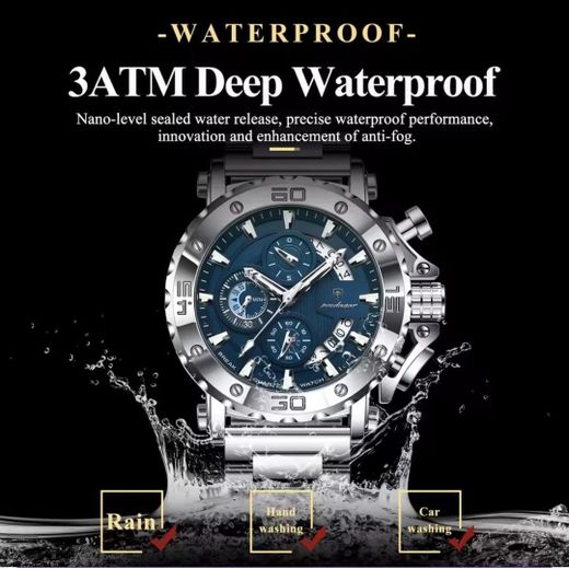 POEDAGAR Chronograph LuxuryMen Calender  Luminous Watch - image 3