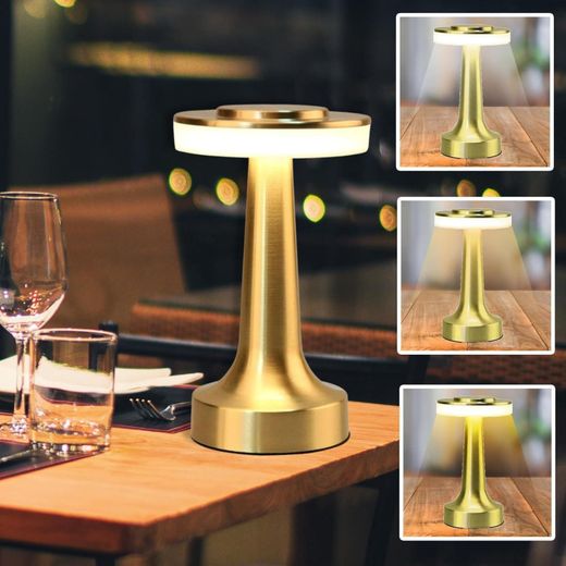 Generic Metal LED Table Lamp with Touch Sensor Rechargeable Desk Lamp,3-Levels Brightness with Cozy Warm Lighting, Night Light for Kids Nursery, Nightstand Lamp, Bedside Lamp (Gold)