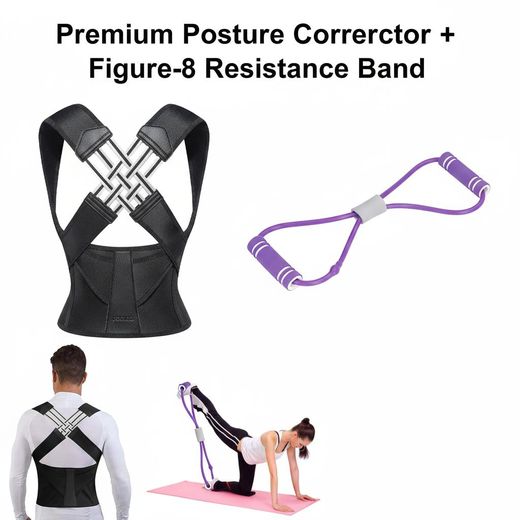 Generic Premium Posture Corrector + FREE Figure 8 Resistance Band – Adjustable Back & Shoulder Support
