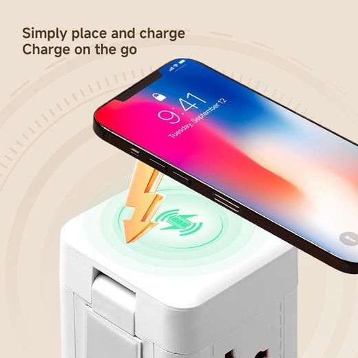Generic Tower Type Multi Socket Wireless Charging USB  Type C Ports LED Desk Lamp Full Safety Protection Thick Cable Core UK Plug - image 2