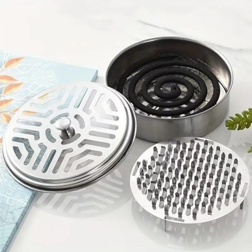 Generic Stainless Steel Mosquito Coil Holder Box with Hollow Lid & Integrated Ash Tray - Portable Fireproof Incense Burner - image 3