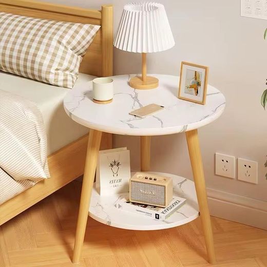 Generic 2 Layer Minimalist Nordic Style Coffee Side Table Round Wooden Accent Nightstand Living Room Sofa End Table Bedside Organizer - image 4