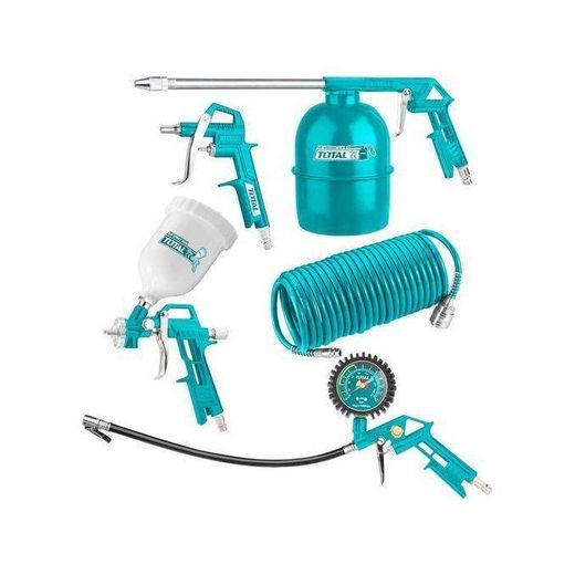 TOTAL 5 Pc Compressor Air Tool Kit/Air Compressor Tool Set With 4 Meter Hose,Spray Gun,Tire Inflator,Blow Gun,and Washing Gun