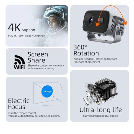 Generic Portable 4K Smart Projector Android 11 WiFi Bluetooth - image 2