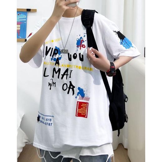 Fashion Unisex Style New T-shirt Short Sleeved Men's Clothing Trend ins Top Student Loose Couple Outfit - image 4