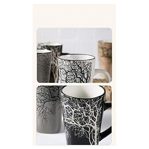 Generic Set of 6 Ceramic Tree Mugs - Black & White Coffee & Tea Cups - image 4