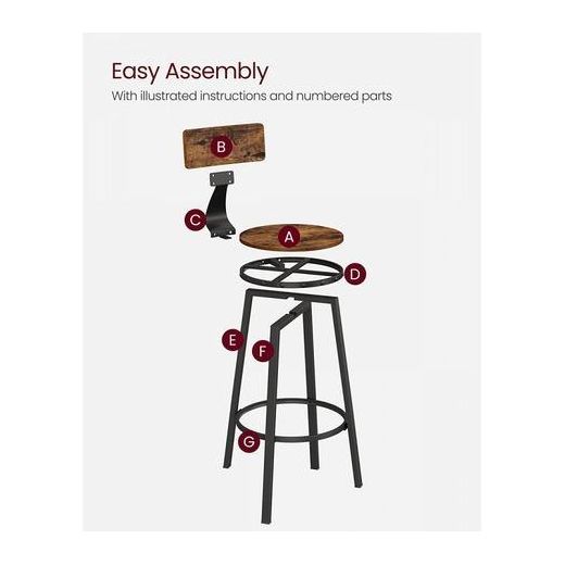 LASA Set of 2 Rustic Counter Height Bar Stools with Backrest - image 4