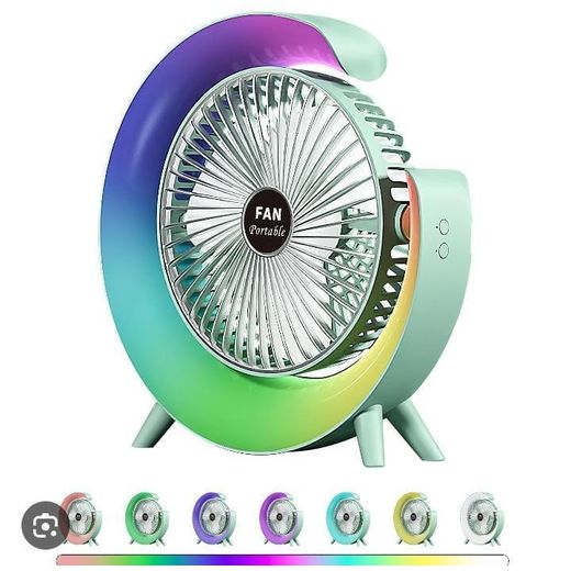 Generic Desk Fan - USB Desk Fan Silent Powerful, Desk Fans with LED Light, 3 Speeds Quiet Cooling & 180° Rotation, 4000 mAh Battery Rechargeable Colorful Desktop Fan for Bedroom Home Office, Green - image 2