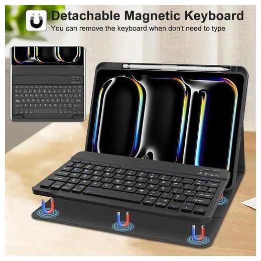 Generic Keyboard Case For IPad Pro 11-inch M4 (2024) - Protective Soft TPU Back Stand Cover With Pencil Holder, Magnetically Detachable Wireless Bluetooth Keyboard - image 3