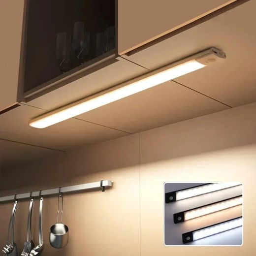 Generic Inteligent Motion Sensor Cabinet Light Rectangular Wireless USB Rechargeable LED Under Cabinet Wardrobe Stair Lighting with Warm Natural Cool White Modes - image 4