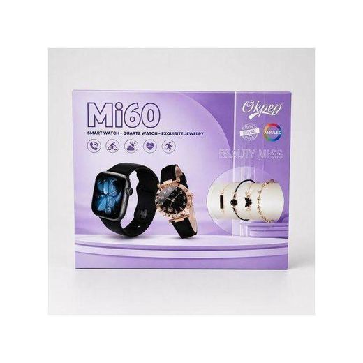 Generic Mi60 AMOLED Smart Watch Luxury Gift Set with Jewelry & Quartz Watch - Purple - image 2