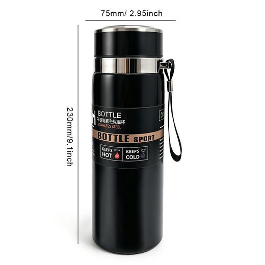 Generic 800ml Stainless Steel Vacuum Insulated Water Bottle, Leakproof Thermos Water Flask with Tea Strainer-Black - image 2