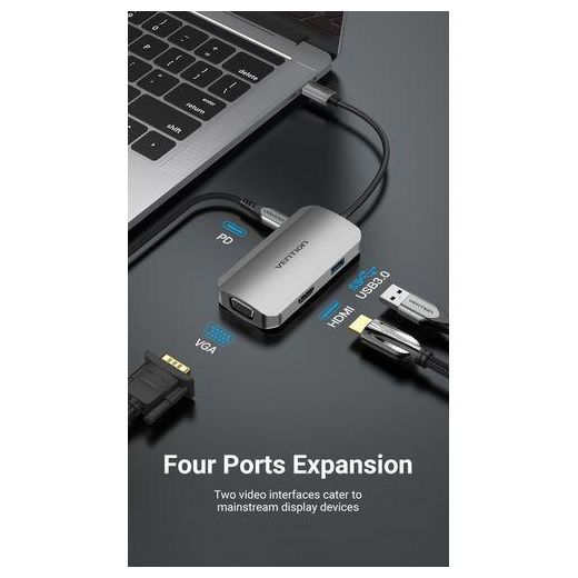 Vention USB C Multi-function 4 in 1 Docking Station USB-C to HDMI/VGA/USB 3.0/PD(TOAHB)