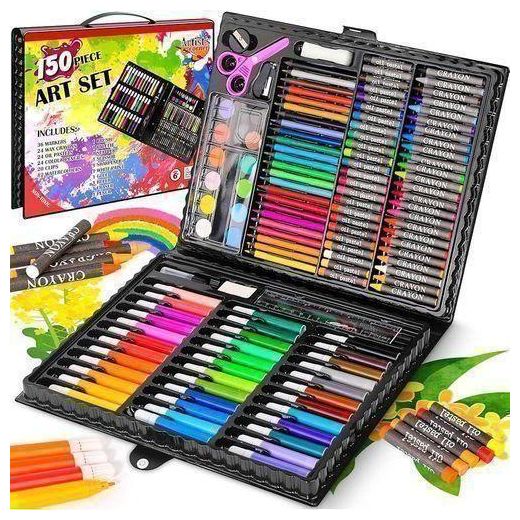 Generic 150pcs Children's Watercolor Painting Set, Deluxe Art Set for Kids Birthday Gift Box Art Supplies, Sketching Color Pencils Crayon Oil Pastel Watercolor Markers for Student Beginners Age 6+, 150Pcs - image 2