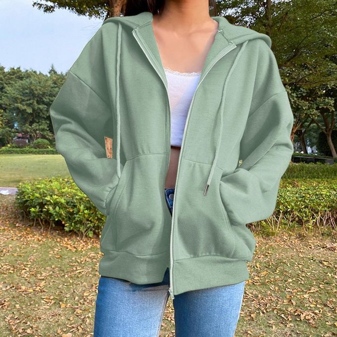 Generic Womens Hoodie Jacket Lightweight Oversize Pocket Sleeve Green 2XL @  Best Price Online