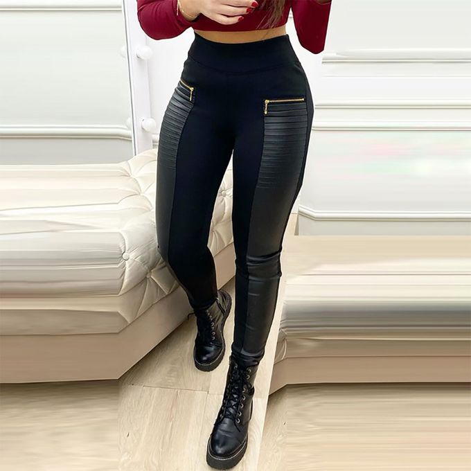 Faux Leather Contrast Zipper Design 