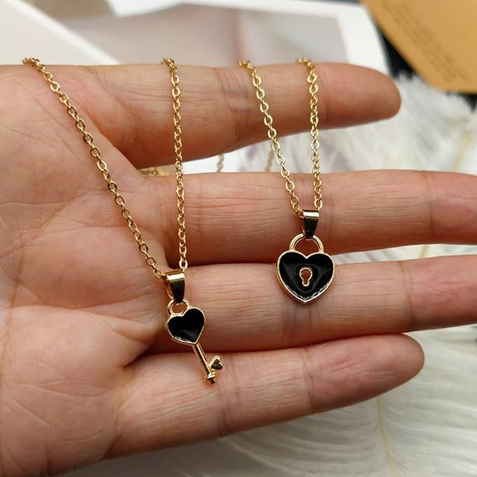 Fashion A Pair Of Couple Necklace For Women key lock heart pendant