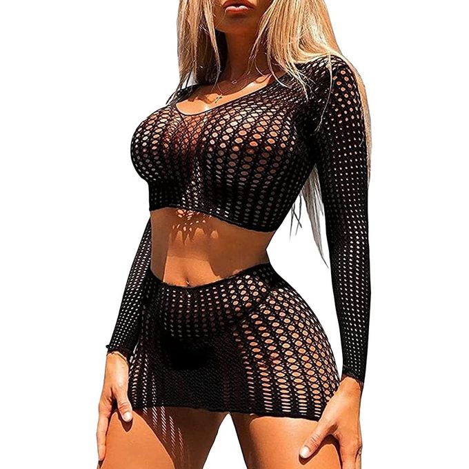 Sexy Beach Dress Sheer Mesh Bikini Cover Up Beach Wear Long Sleeves Bathing  Suit Swimsuit See