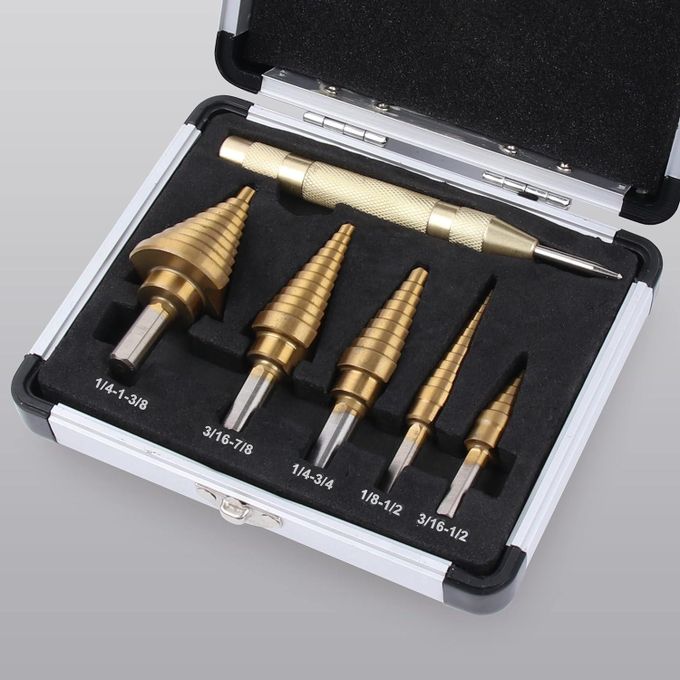 Step Drill Bit Set Metric 3PCS With Bag, Automatic Center Punch (4-12mm