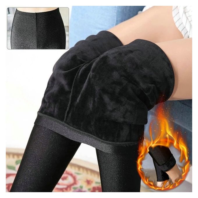 Generic Winter Velvet Faux Leather Leggings Women Thicken Plush