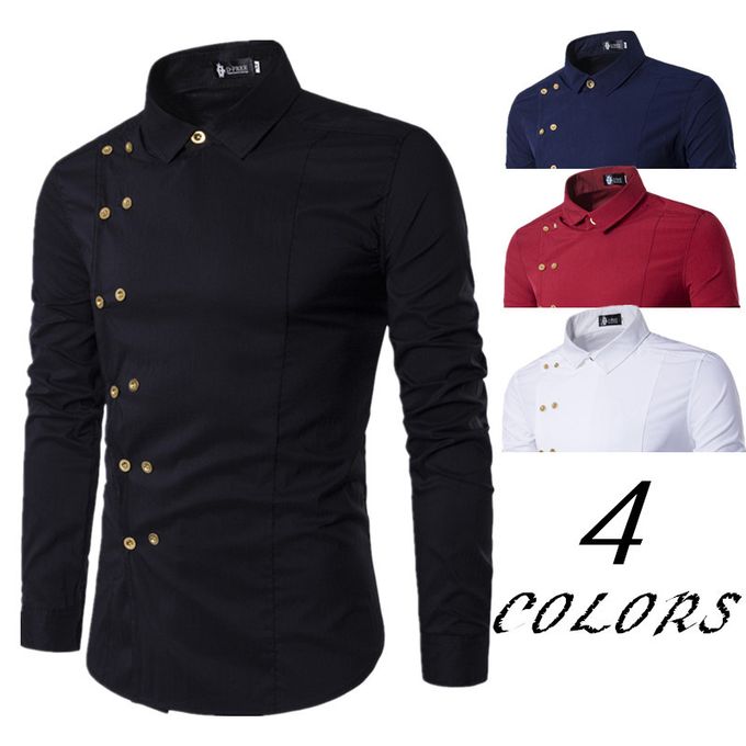 Fashion Men's Korean Shirt Simple Long-sleeved Dress @ Best Price