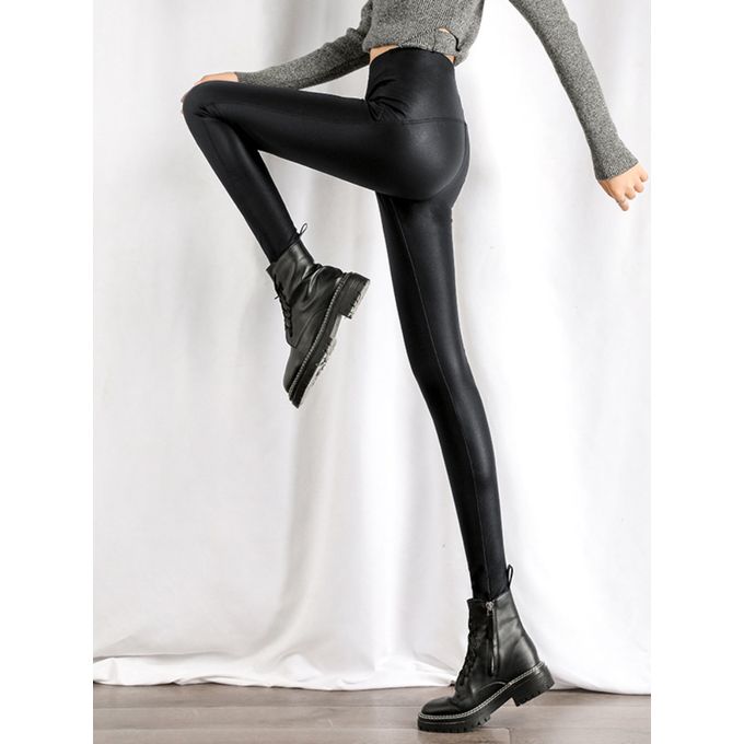 Sexy Skinny Pu Leather Leggings Women Winter Autumn Stitching High Waist  Tights Stretch Soft Thin Fleece Leggings for Women Pant