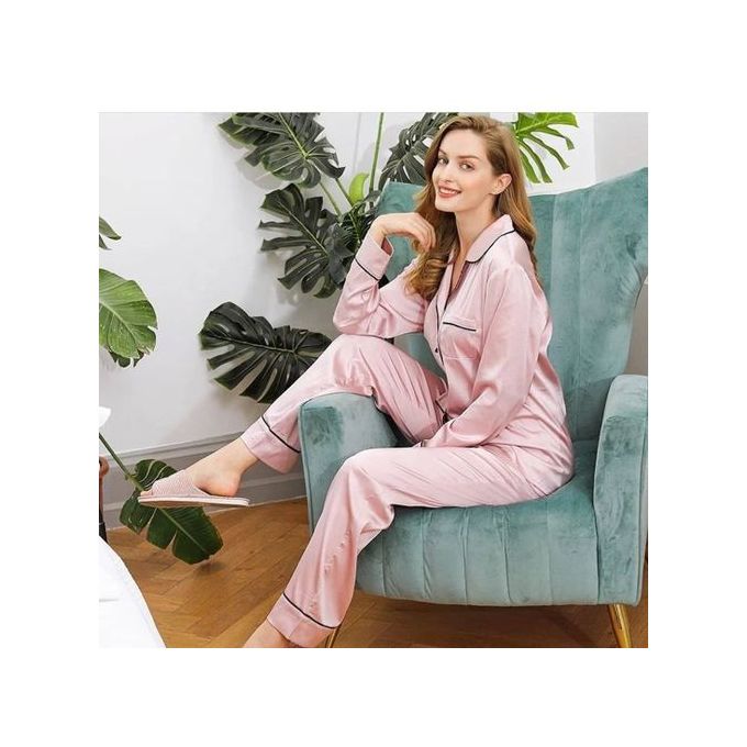 Fashion 2 Piece Silk Pajama Set Sleepwear/ Lounge Wear-Pink @ Best Price  Online