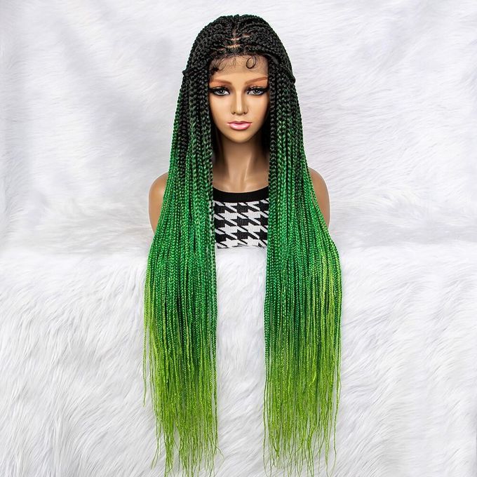 Healthy&Beauty 36 Inch Synthetic Braided Hair Darkgreen/Green Box Braids  With Curly Hair Ends