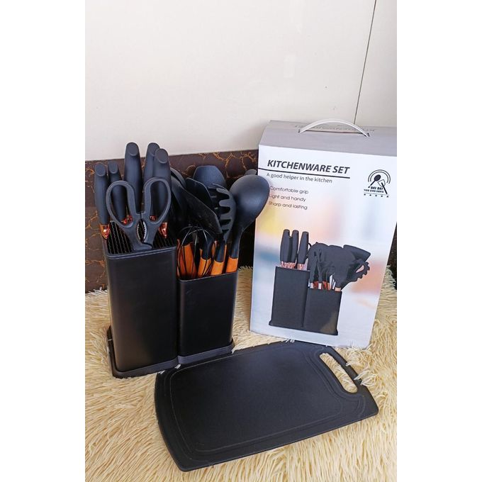 product_image_name-Generic-19PCs Set Of Silicone & Wood Spoon And Knife Set - Includes Chopping Board-1