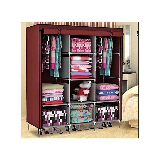 Jibao 3column Wooden Portable Wardrobe Maroon Best Price Online