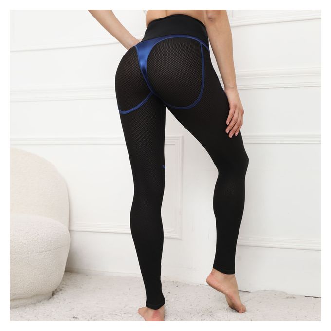 Sexy Mesh Leggings Women High Waist Tights Woman Black See Through Leggings  Womens Sports Yoga Pants Leggins Mujer Workout(#Blue)