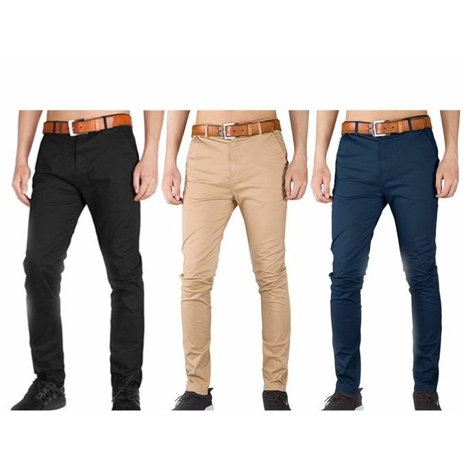 Fashion 3Pack, Soft Khaki Men's Trouser Slim Fit Official Casual- Black ...