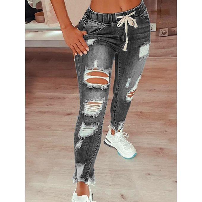 Drawstring ripped sale jeans