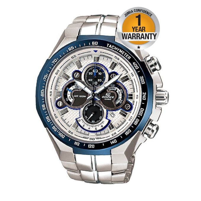 Casio White Dial Tachymeter Watch With Silver Straps Best Price