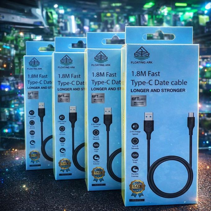 product_image_name-FLOATING ARK-FCDC131 1.8M Fast Charging Type-C USB Data Cable – Durable, Tangle-Free & High-Speed Sync,Black ( 1 Year Warranty )-6