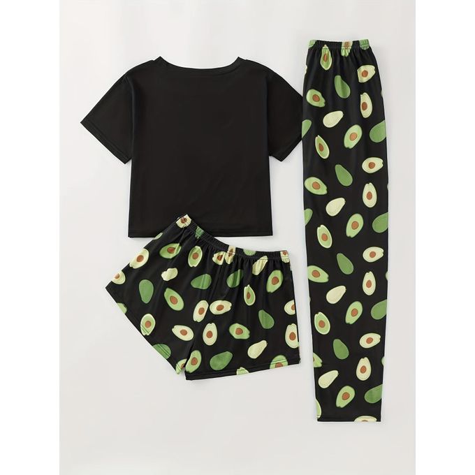 Fashion Avocado Print Pajama Set Short Sleeve Crew Neck Top Elastic Waistband Shorts Pants Women s Sleepwear Loungewear Best Price Online Jumia Kenya