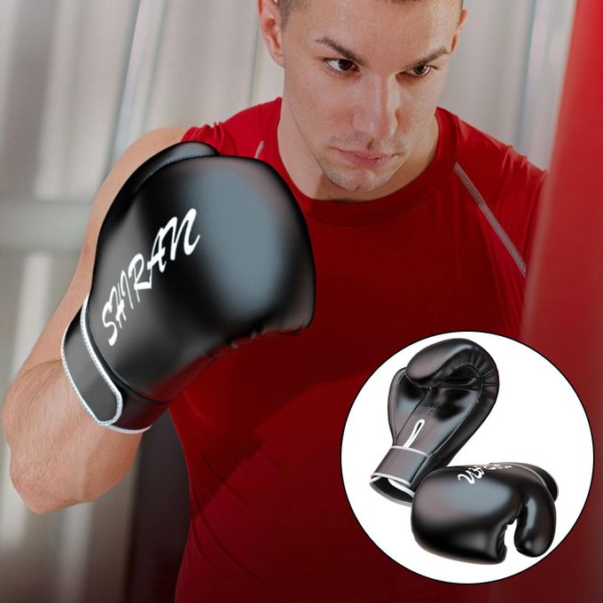 Generic Boxing Gloves Muay Thai Kick Boxing PU Leather 8oz_Black