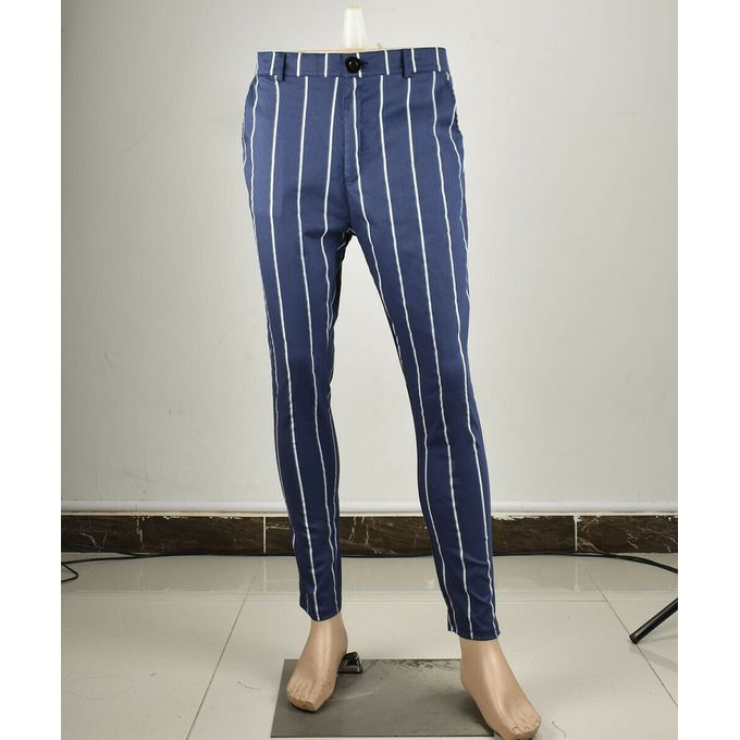 Men's Casual Striped Long Trousers Office Slim Fit Business Fashion Skinny  Pants