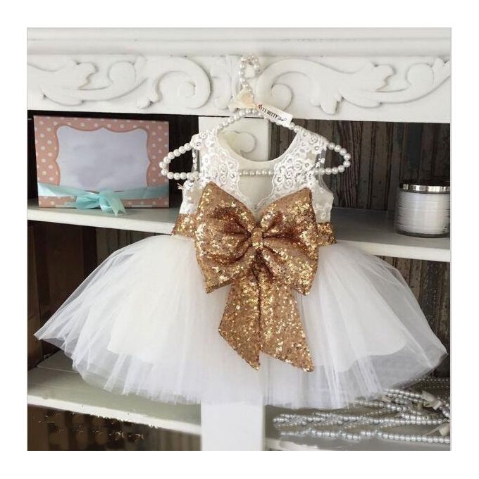 Fashion White Party Dress With Detachable Golden Bow Best