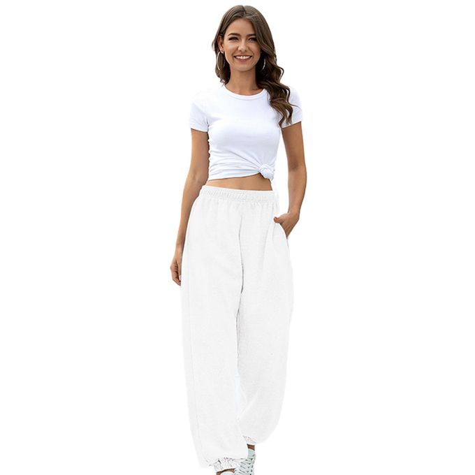 Women Loose Fit Sweatpants Joggers Bottoms Thick White M