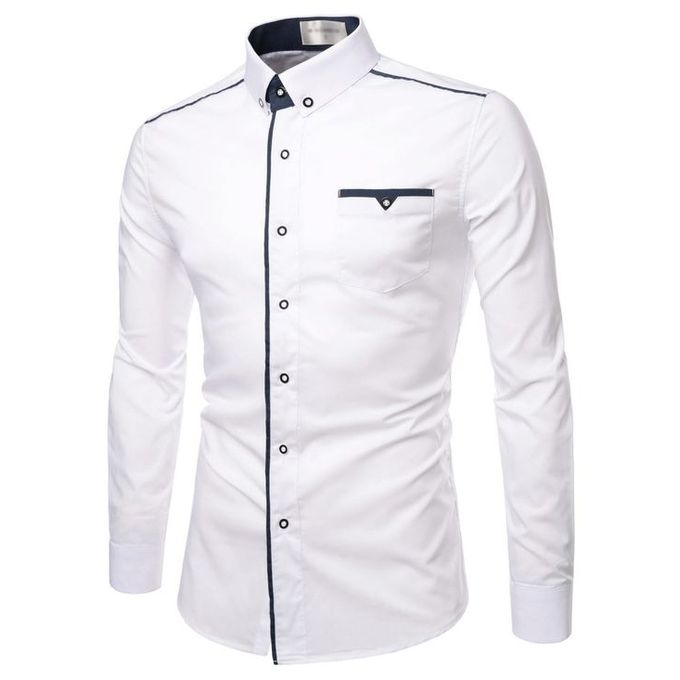 Fashion Mens Fashion Long Sleeve Slim Fit White Shirt/ Casual Stripped ...
