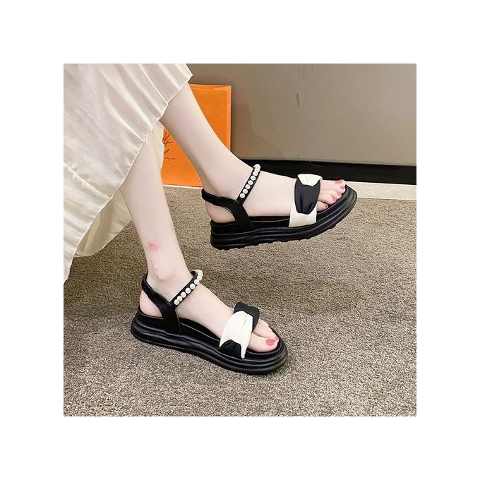 Sport Fashion Summer Open-toed Sandals Women's Platforms Shoes Increase  Height 4cm Pearl Elastic Strap Slip On Shoes Ladies Sexy Thick Outsole  Sandals Black @ Best Price Online