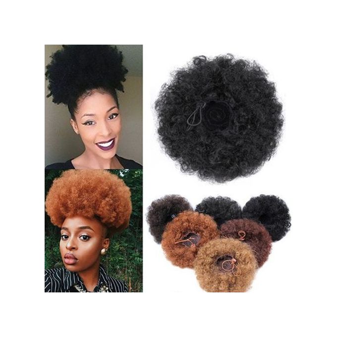 short afro kinky curly ponytail drawstring high puff hair buns