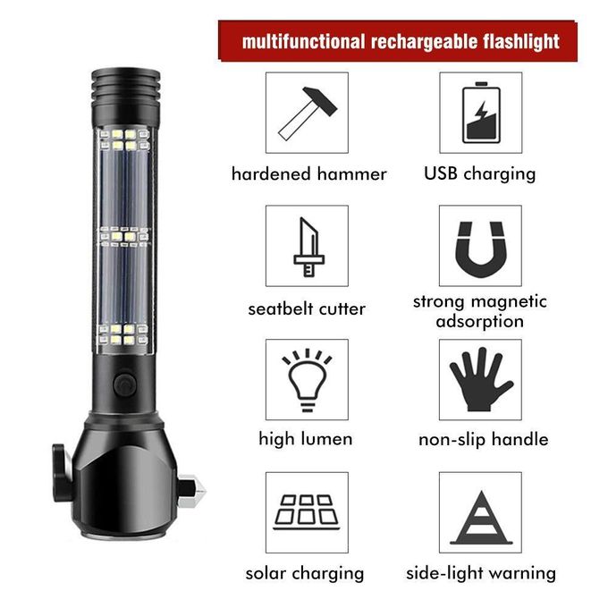 Solar Flashlight With USB Phone Charger - Multi-Function LED Flashlight For Camping, Hiking & Emergency Use 2 thumbnail image